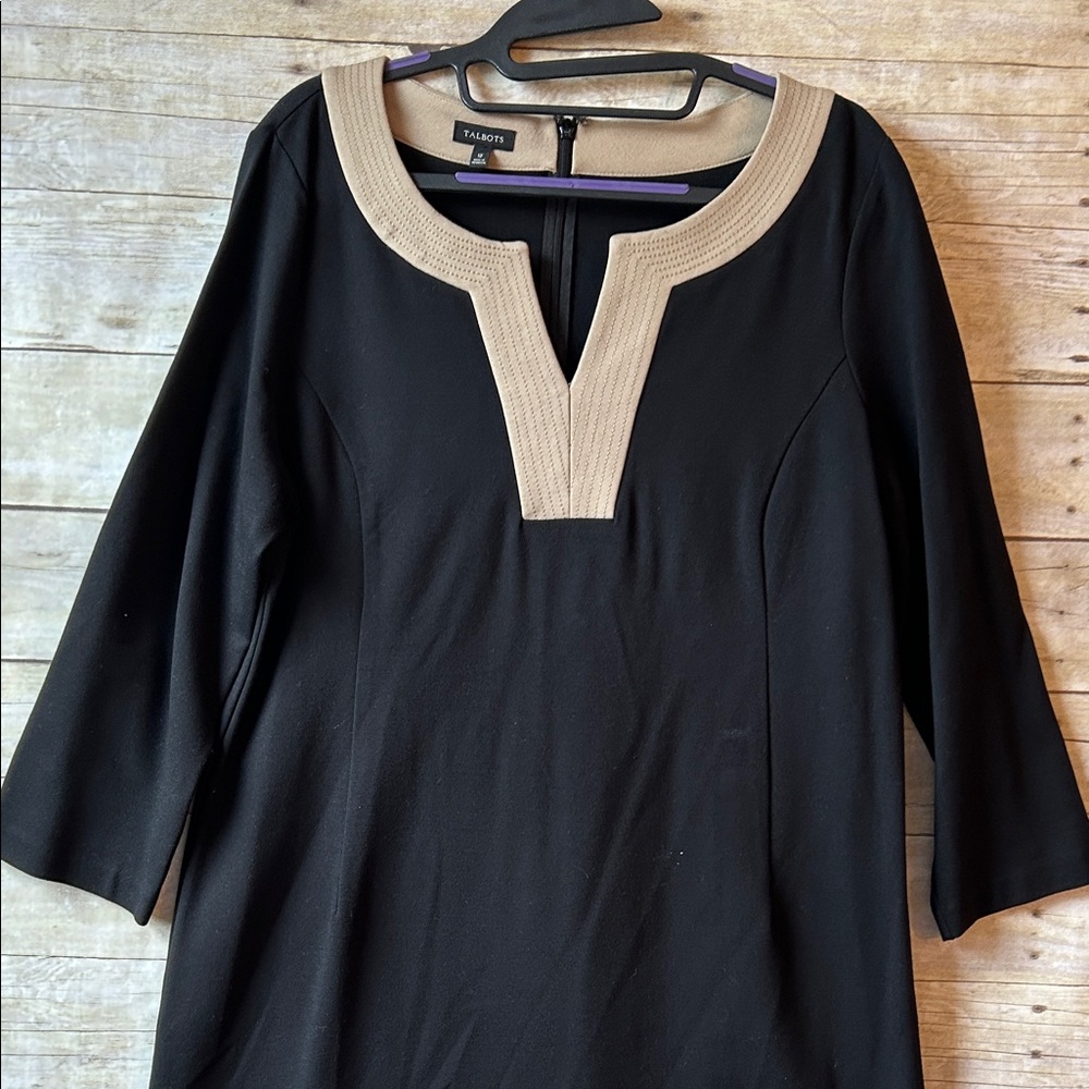 Talbots Black Tunic with Cream Trimmed Notch Neck